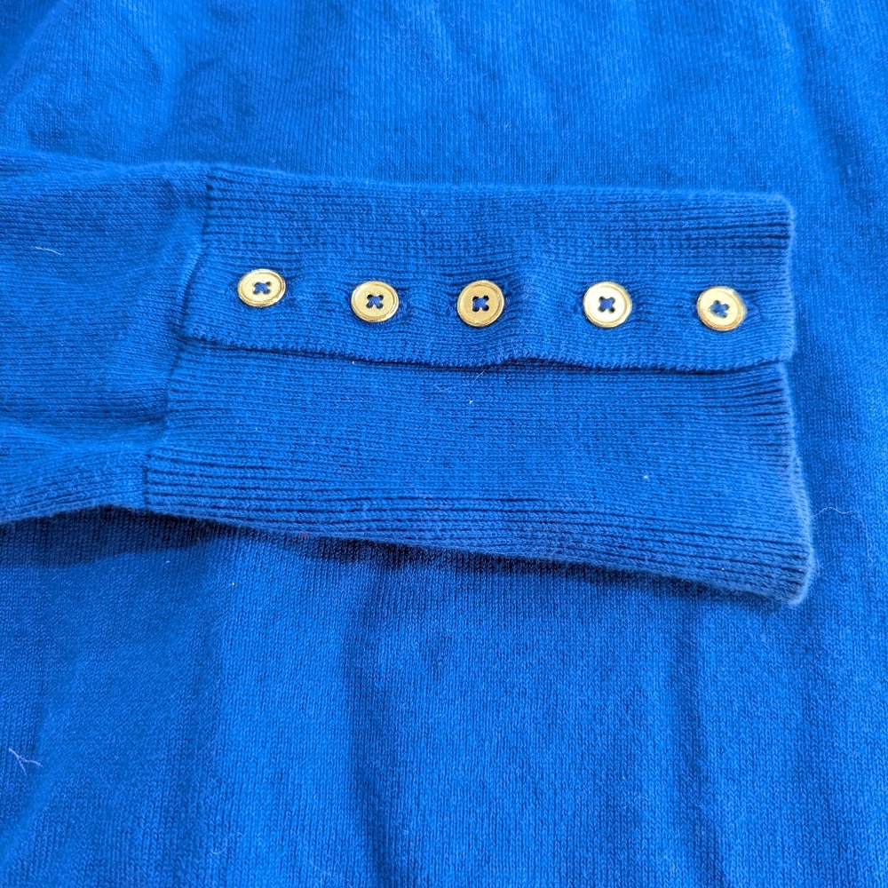 Boden Women's Royal Blue Crewneck Knit Sweater Button Sleeve Deco Sz M EUC - Picture 4 of 14